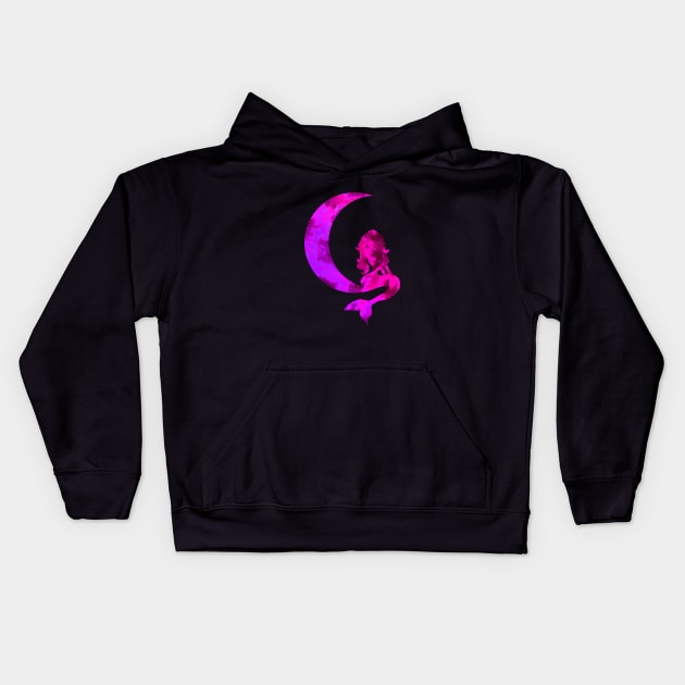 Purple Crescent Moon and Mermaid Kids Hoodie by ZeichenbloQ